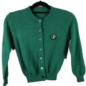 Girl Scouts of America Vintage Green Crew Neck Long Sleeve Button Down Sweater